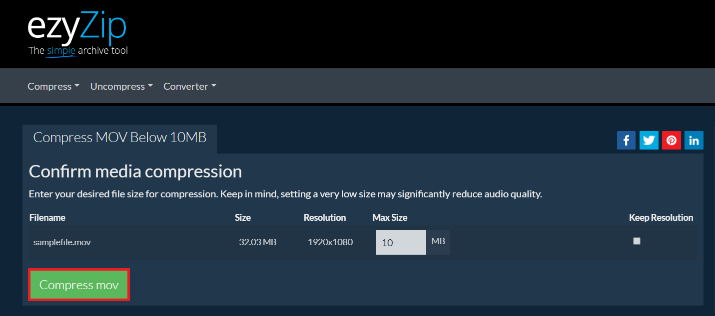 How to Compress MOV Files Online with ezyZip: Step 3
