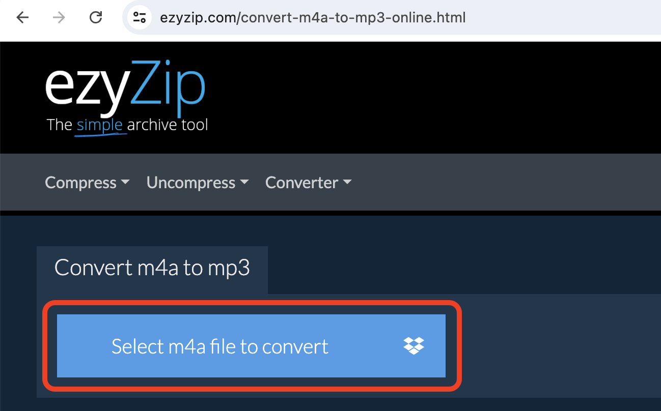 How To Convert M4A to MP3 using ezyZip: Step 1