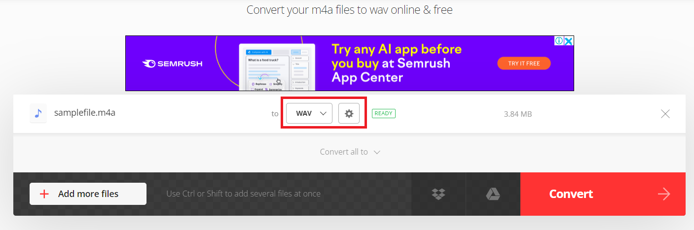 How To Convert M4A to WAV Online with Convertio: Step 3