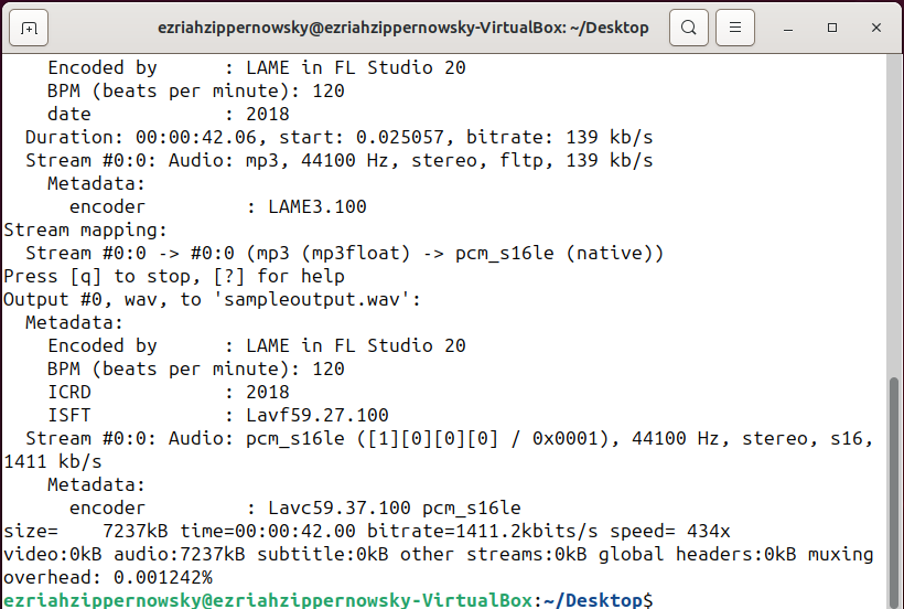 How to convert MP3 to WAV on Linux using FFmpeg: Step 3