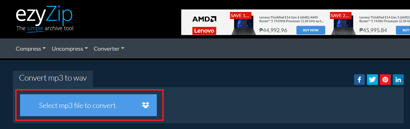 How to convert MP3 to WAV online with EzyZip: Step 2