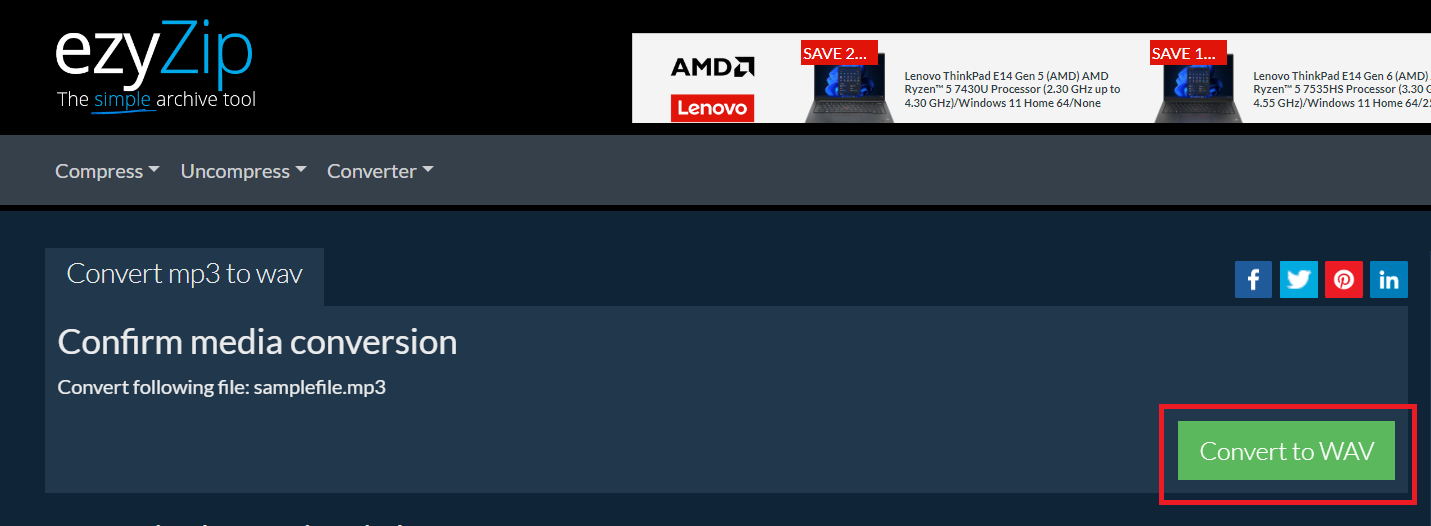 How to convert MP3 to WAV online with EzyZip: Step 3