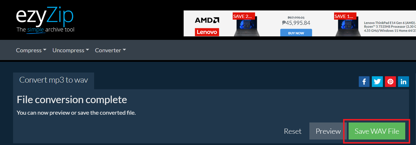 How to convert MP3 to WAV online with EzyZip: Step 4
