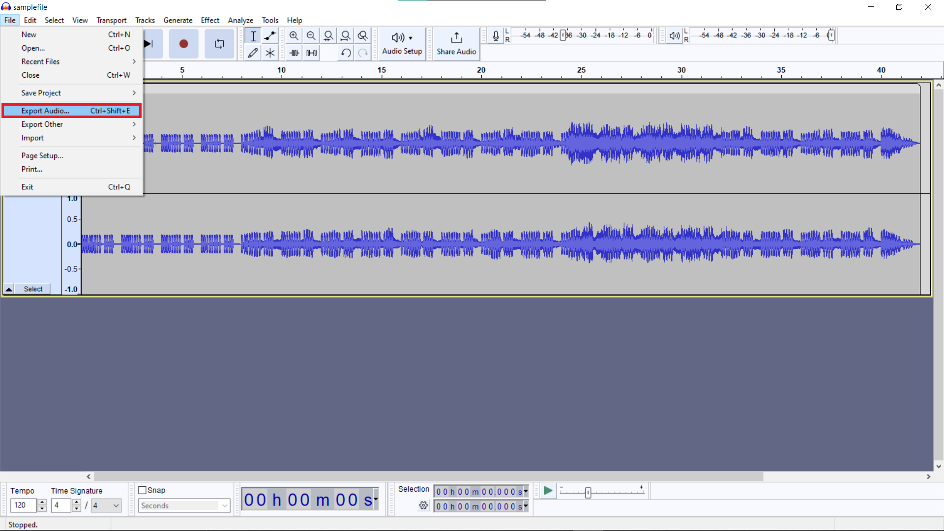 How to convert MP3 to WAV using Audacity on Windows: Step 3