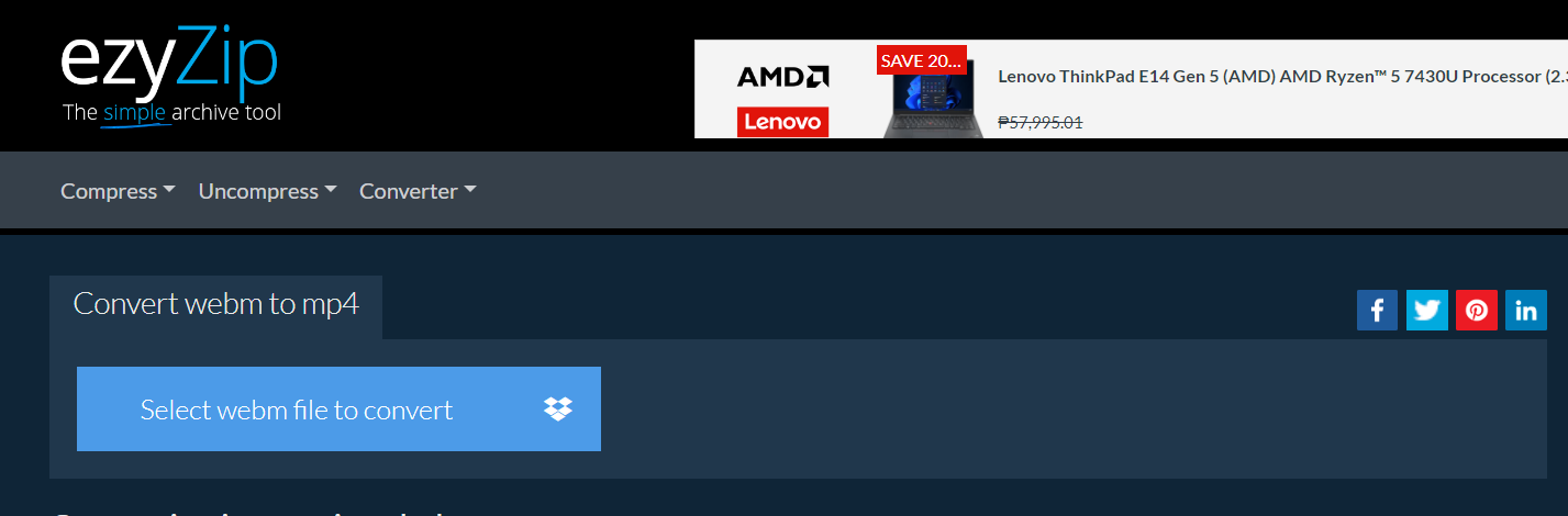 How To Convert WEBM to MP4 Online with EzyZip: Step 1