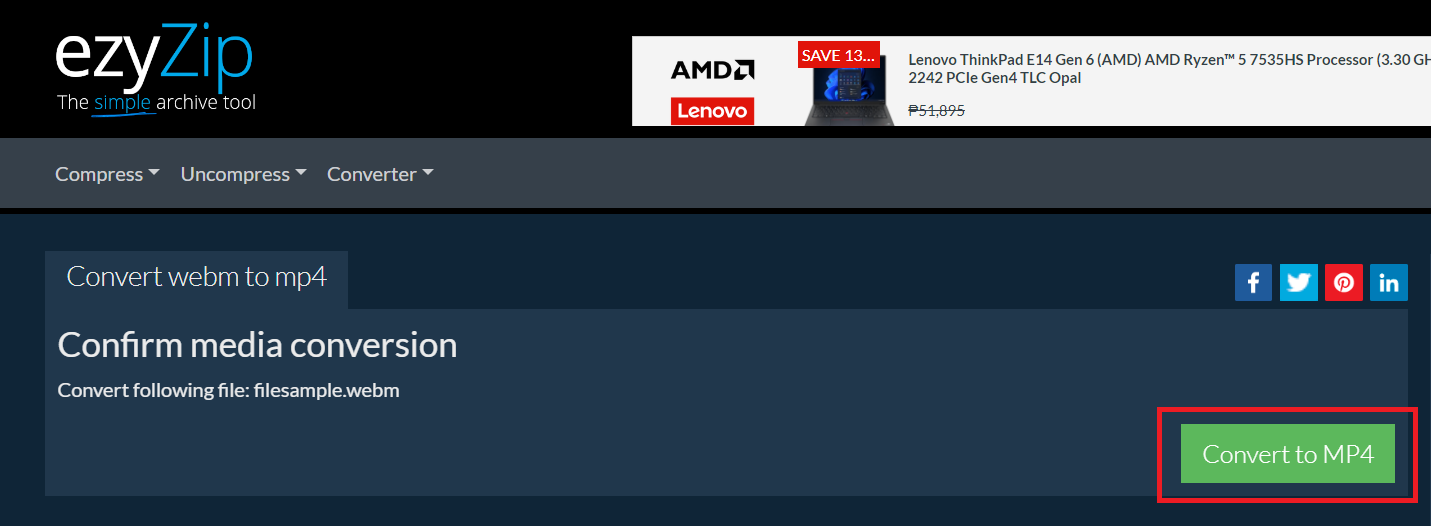 How To Convert WEBM to MP4 Online with EzyZip: Step 3