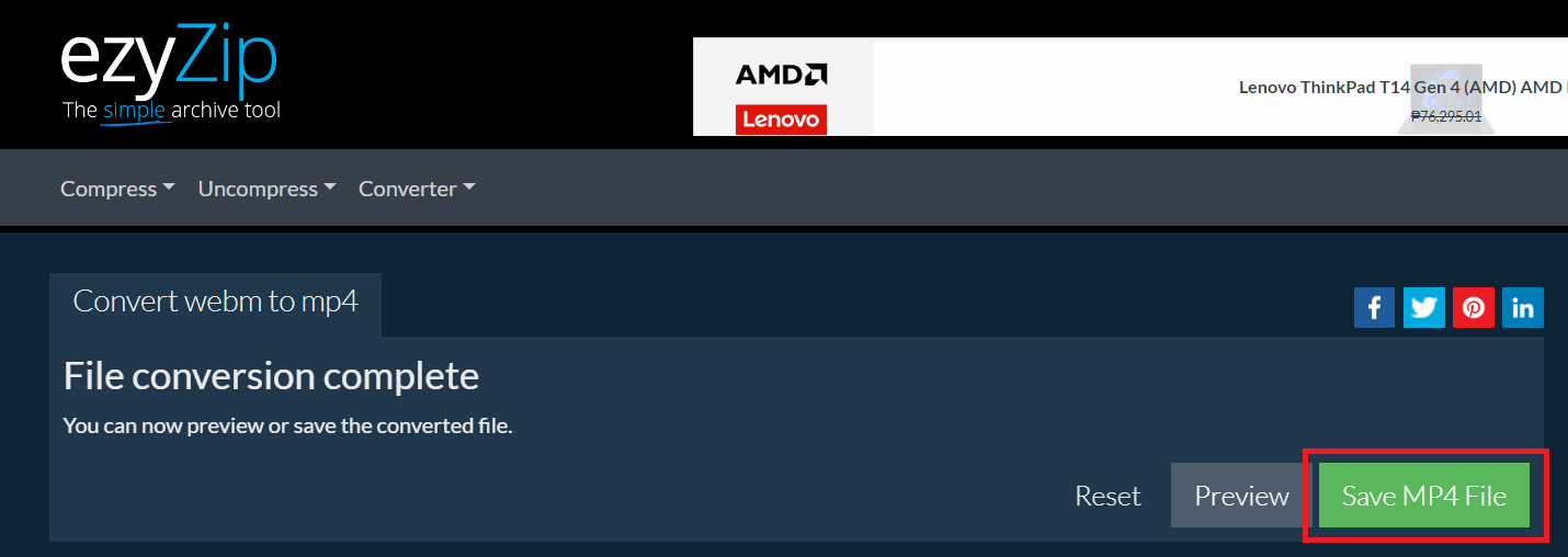 How To Convert WEBM to MP4 Online with EzyZip: Step 4