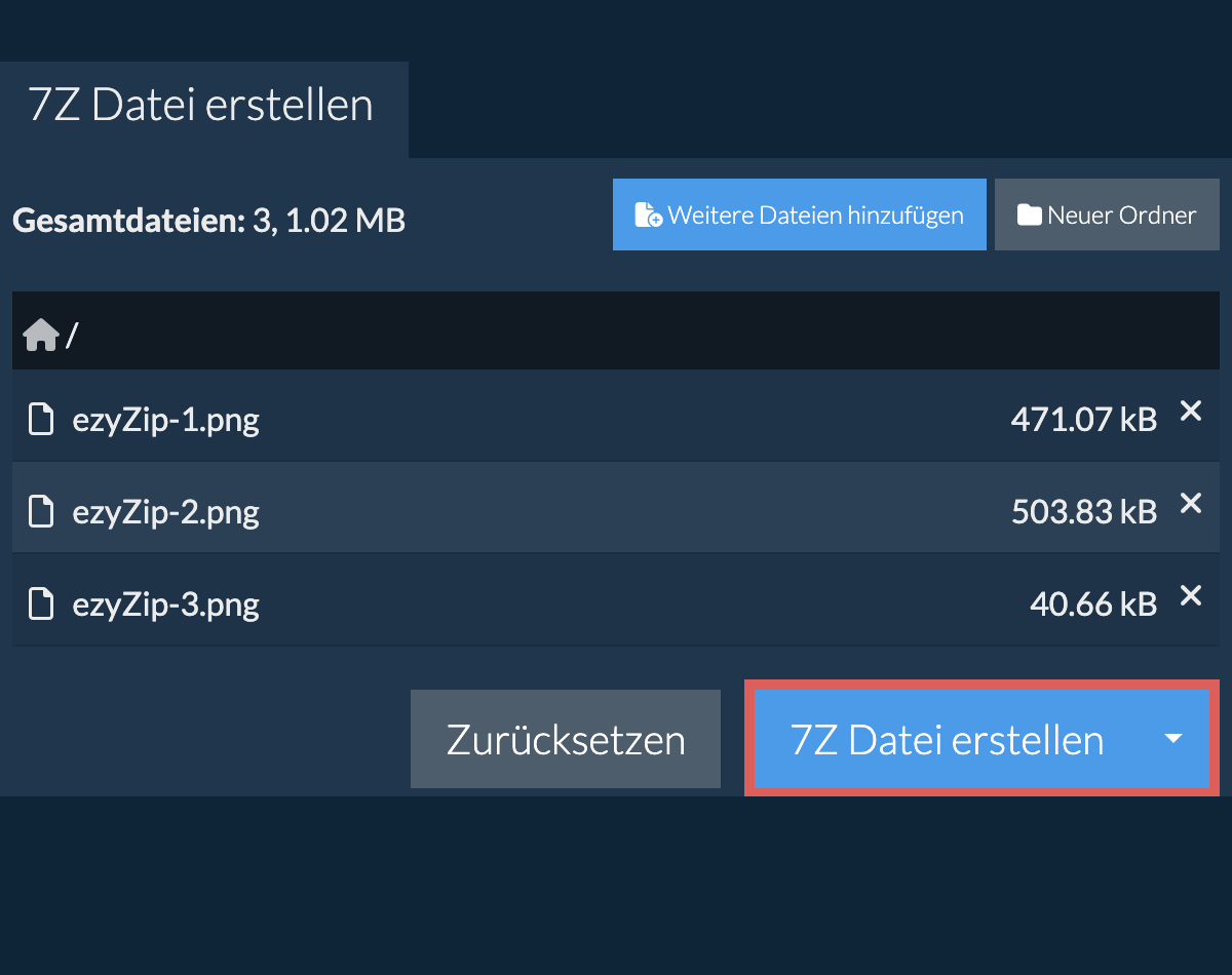 Speichern Sie die erstellte 7z Datei auf dem lokalen Laufwerk