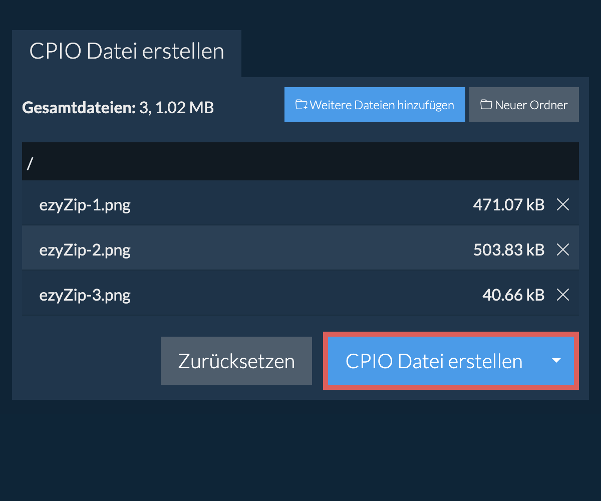 Speichern Sie die erstellte cpio Datei auf dem lokalen Laufwerk