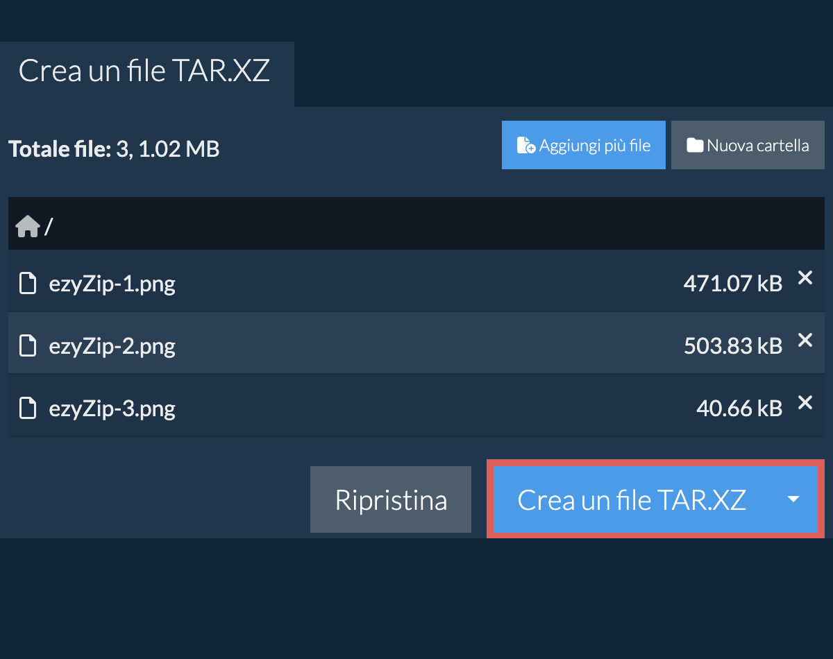 Salva il file tar.xz creato sul disco locale