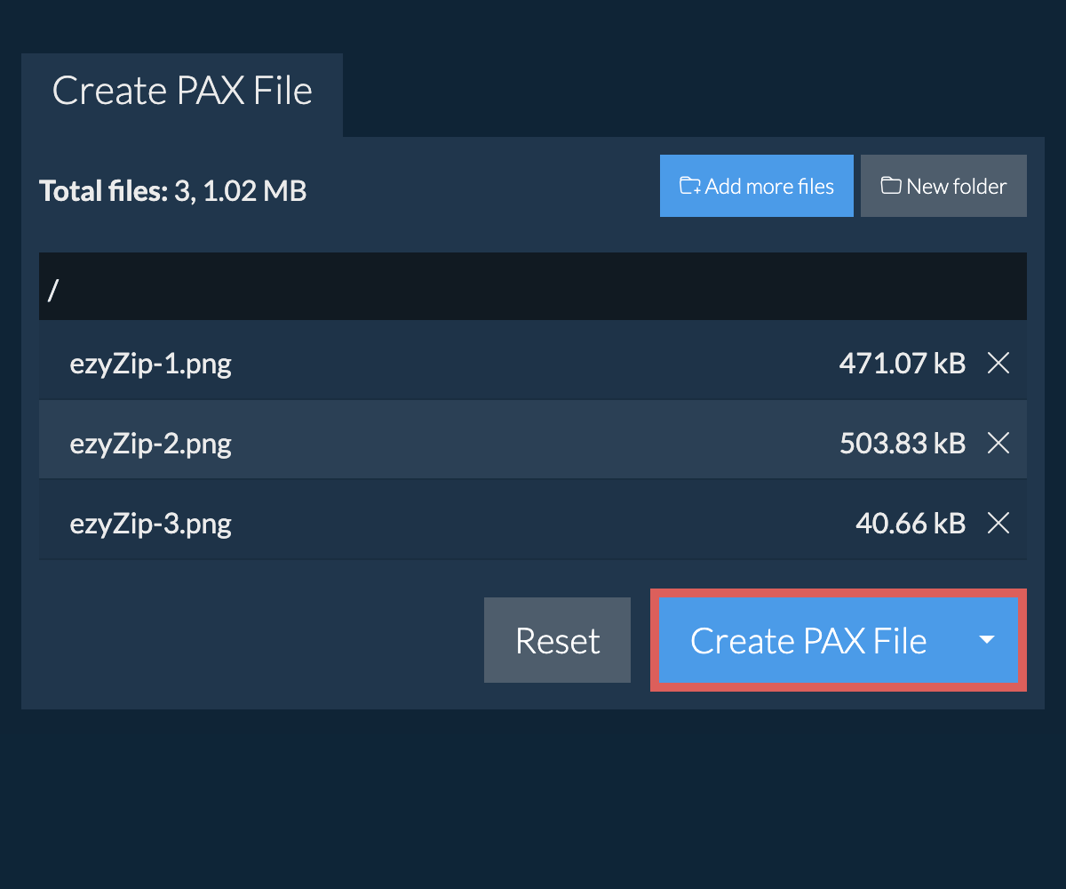 Save the created pax file to local drive