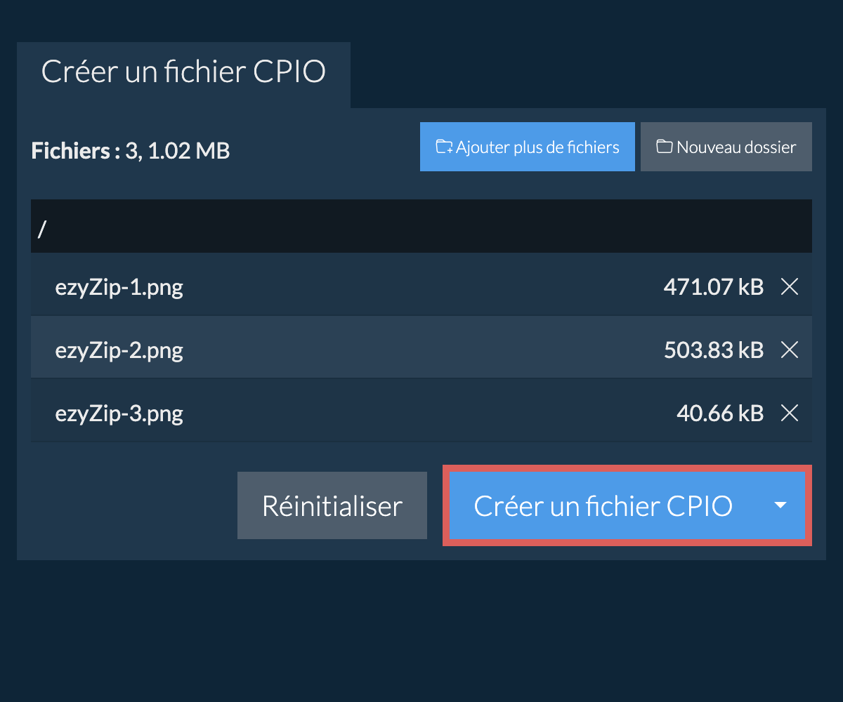 Enregistrez le fichier cpio créé sur le lecteur local