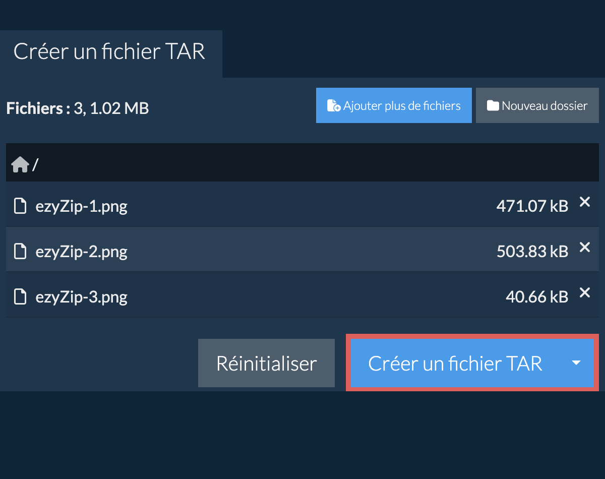 Enregistrez le fichier tar créé sur le lecteur local