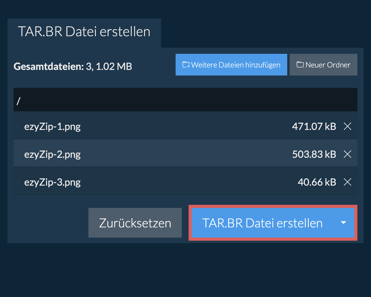 Speichern Sie die erstellte tar.br Datei auf dem lokalen Laufwerk