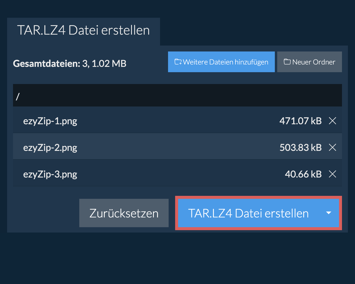 Speichern Sie die erstellte tar.lz4 Datei auf dem lokalen Laufwerk