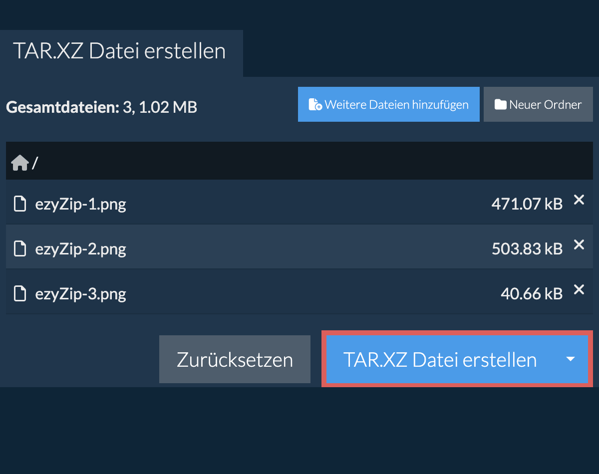 Speichern Sie die erstellte tar.xz Datei auf dem lokalen Laufwerk