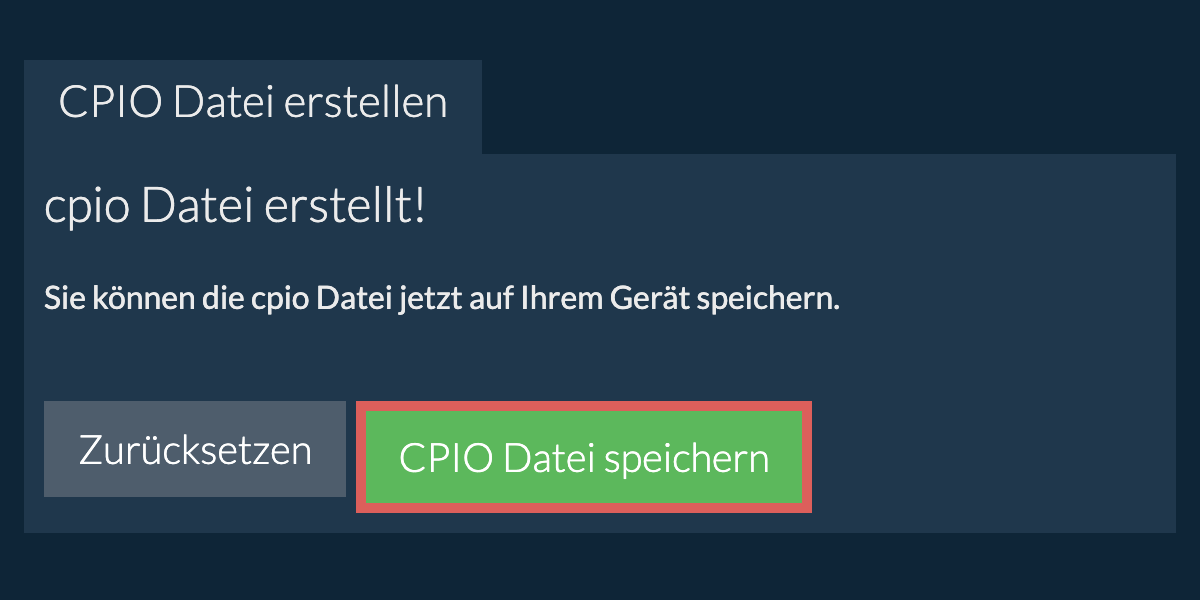 Speichern Sie die erstellte cpio Datei auf dem lokalen Laufwerk