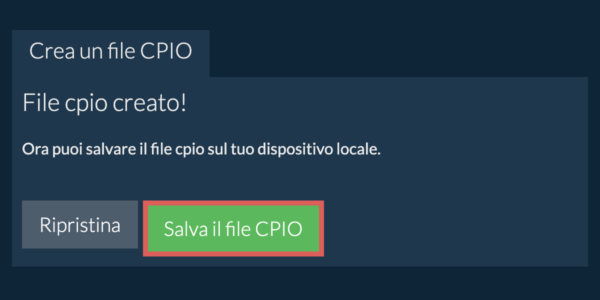 Salva il file cpio creato sul disco locale