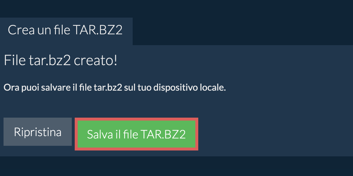 Salva il file tar.bz2 creato sul disco locale