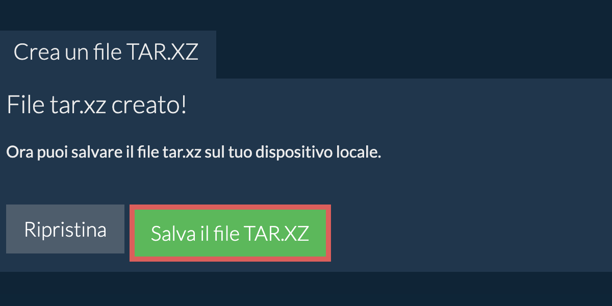 Salva il file tar.xz creato sul disco locale