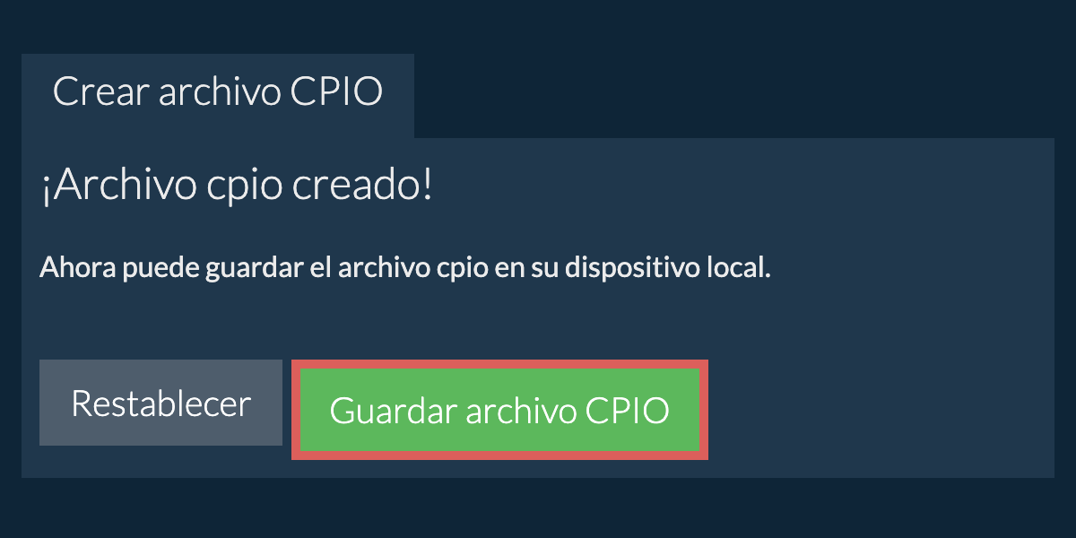 Guarde el archivo cpio creado en el disco local