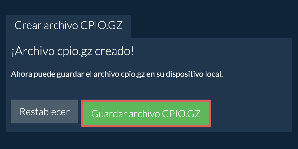 Guarde el archivo cpio.gz creado en el disco local