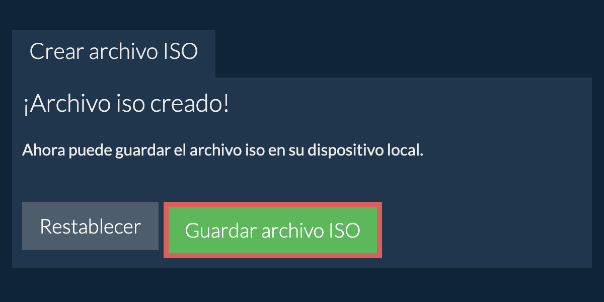 Guarde el archivo iso creado en el disco local