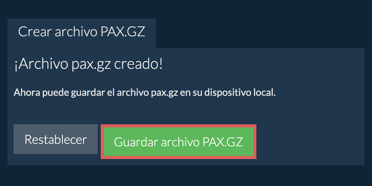 Guarde el archivo pax.gz creado en el disco local