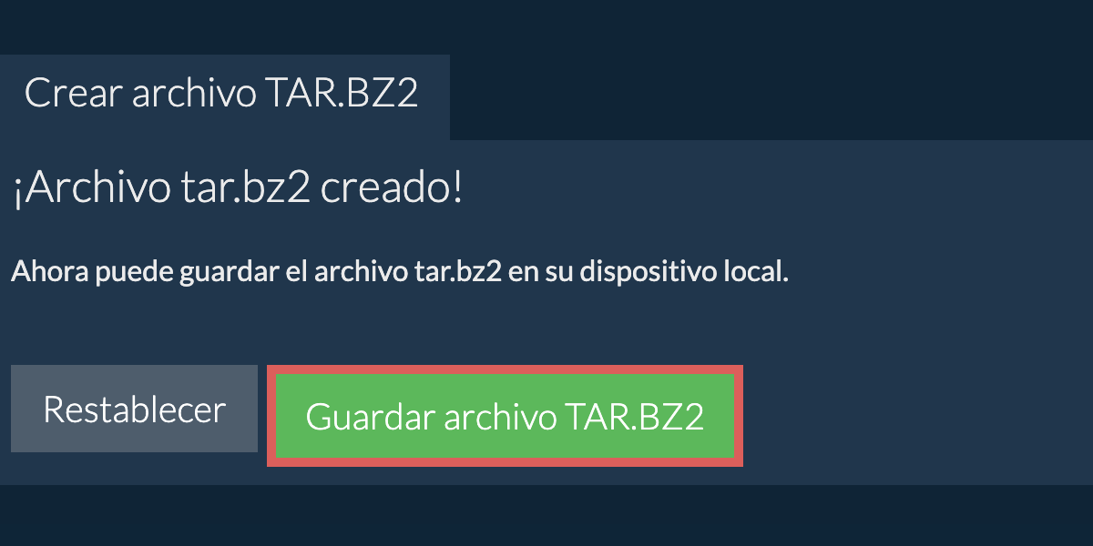 Guarde el archivo tar.bz2 creado en el disco local