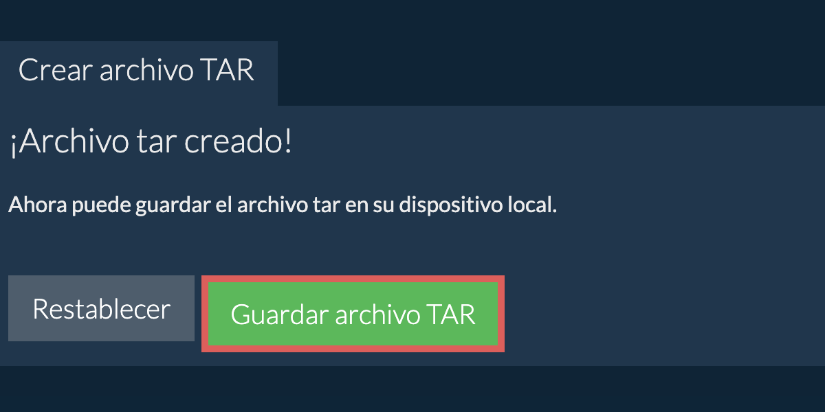 Guarde el archivo tar creado en el disco local