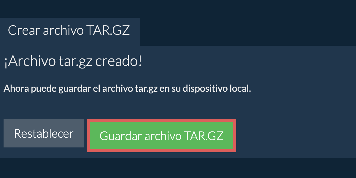 Guarde el archivo tar.gz creado en el disco local