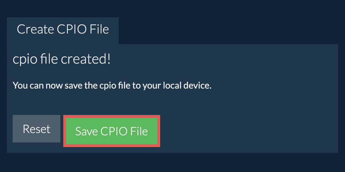 Save the created cpio file to local drive