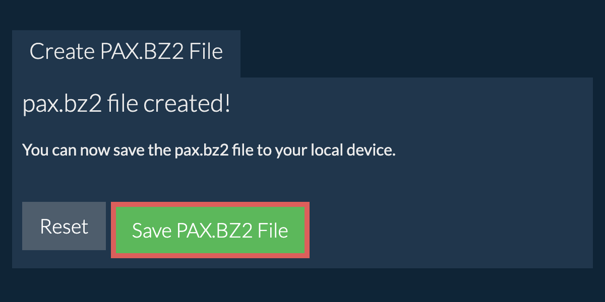 Save the created pax.bz2 file to local drive