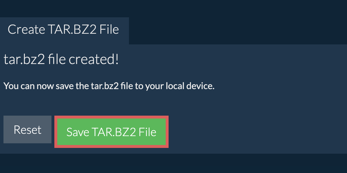 Save the created tar.bz2 file to local drive