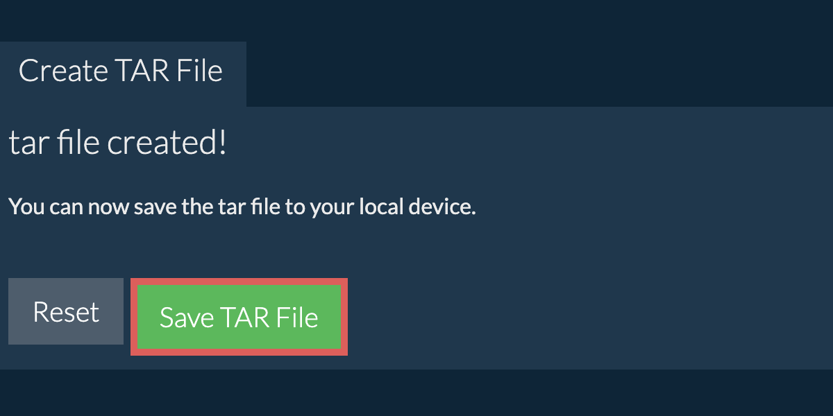 Save the created tar file to local drive