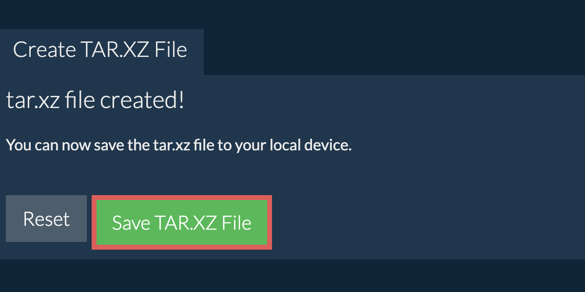 Save the created tar.xz file to local drive