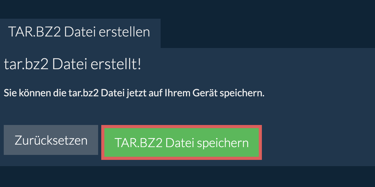 Speichern Sie die erstellte tar.bz2 Datei auf dem lokalen Laufwerk