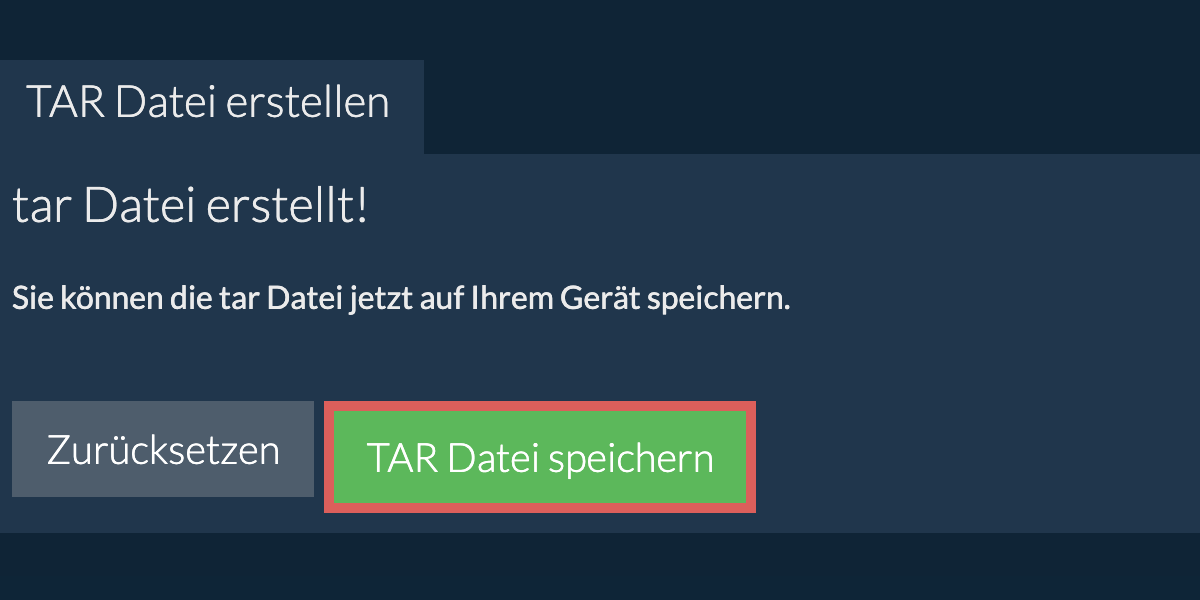 Speichern Sie die erstellte tar Datei auf dem lokalen Laufwerk