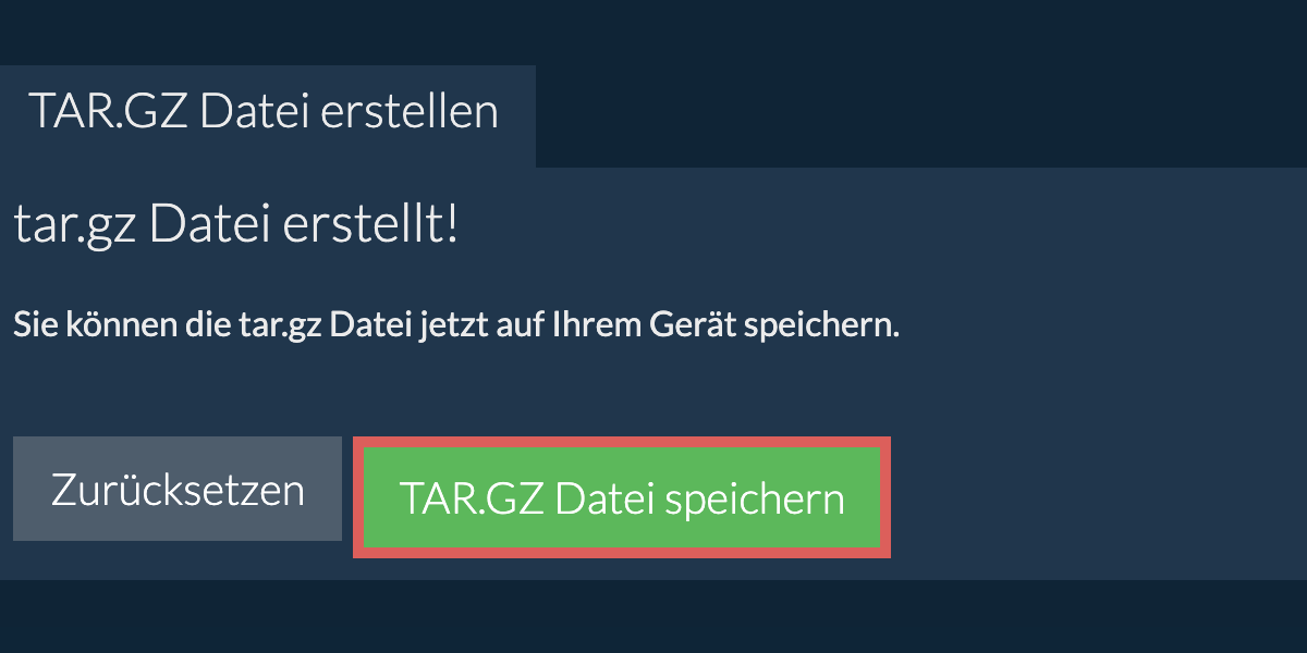 Speichern Sie die erstellte tar.gz Datei auf dem lokalen Laufwerk