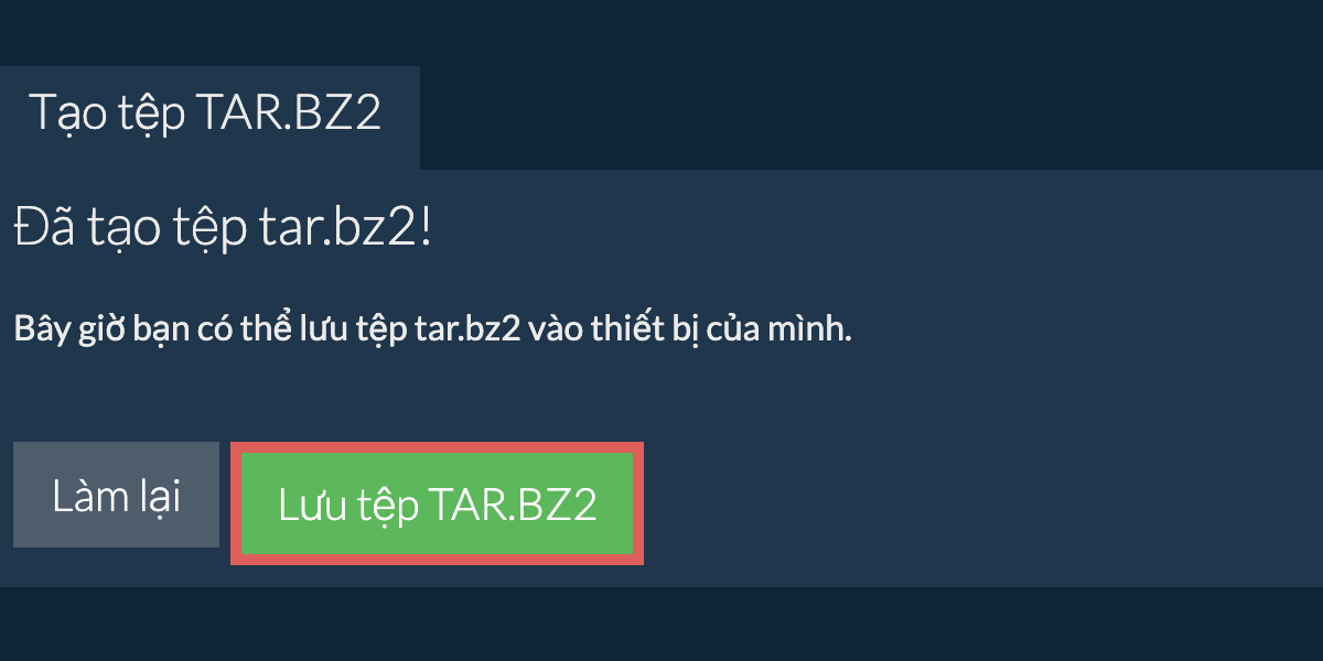 Lưu tệp tar.bz2 đã tạo vào ổ đĩa cục bộ