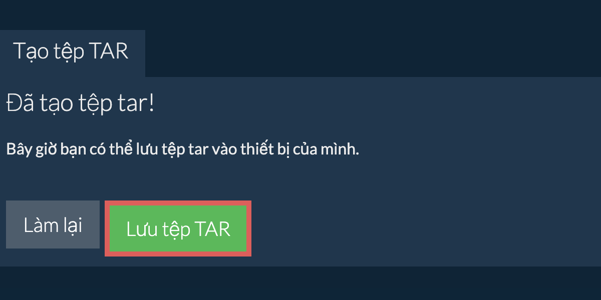 Lưu tệp tar đã tạo vào ổ đĩa cục bộ