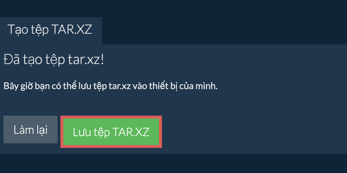 Lưu tệp tar.xz đã tạo vào ổ đĩa cục bộ