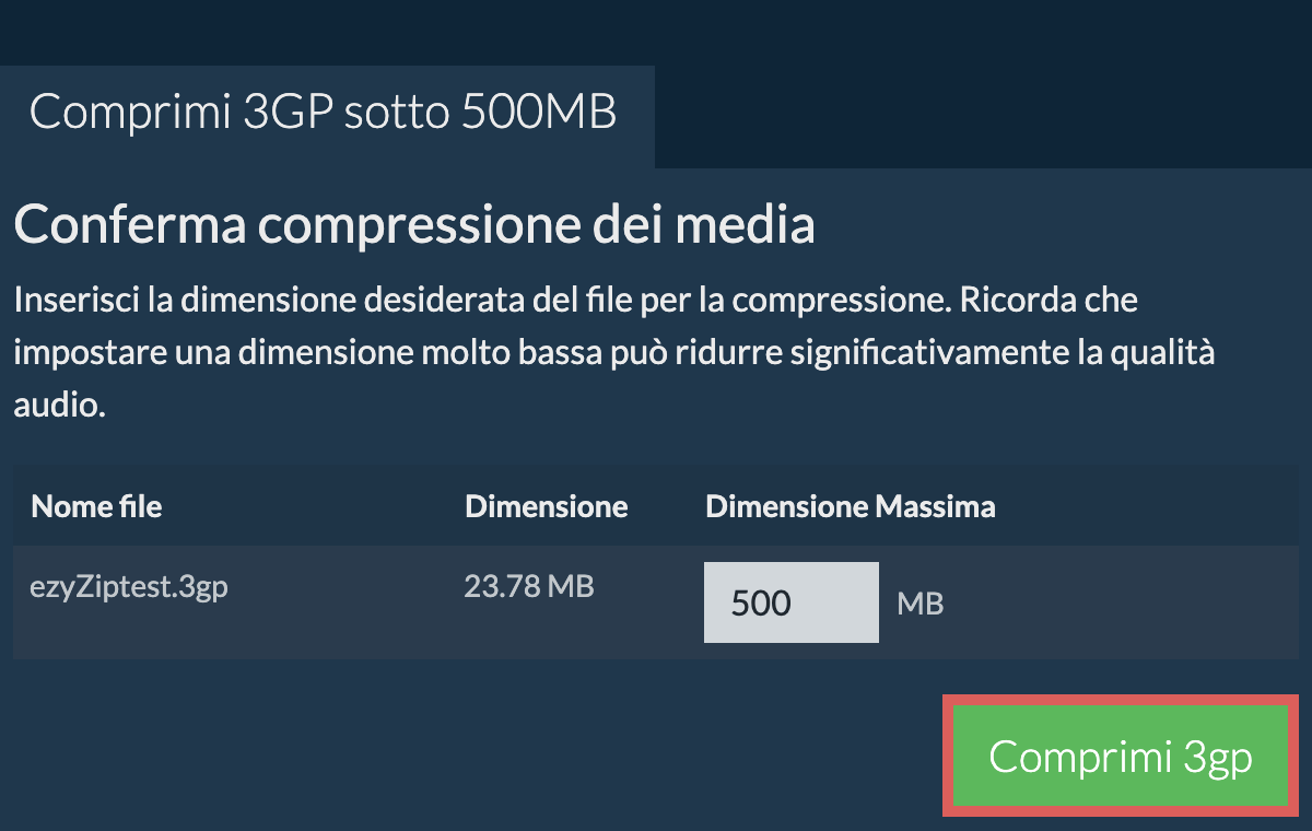 Converti in 500MB