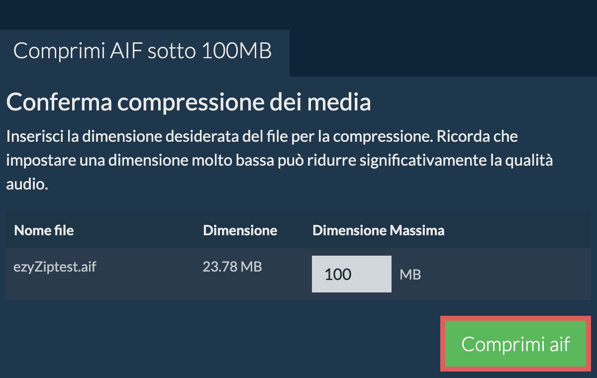 Converti in 100MB