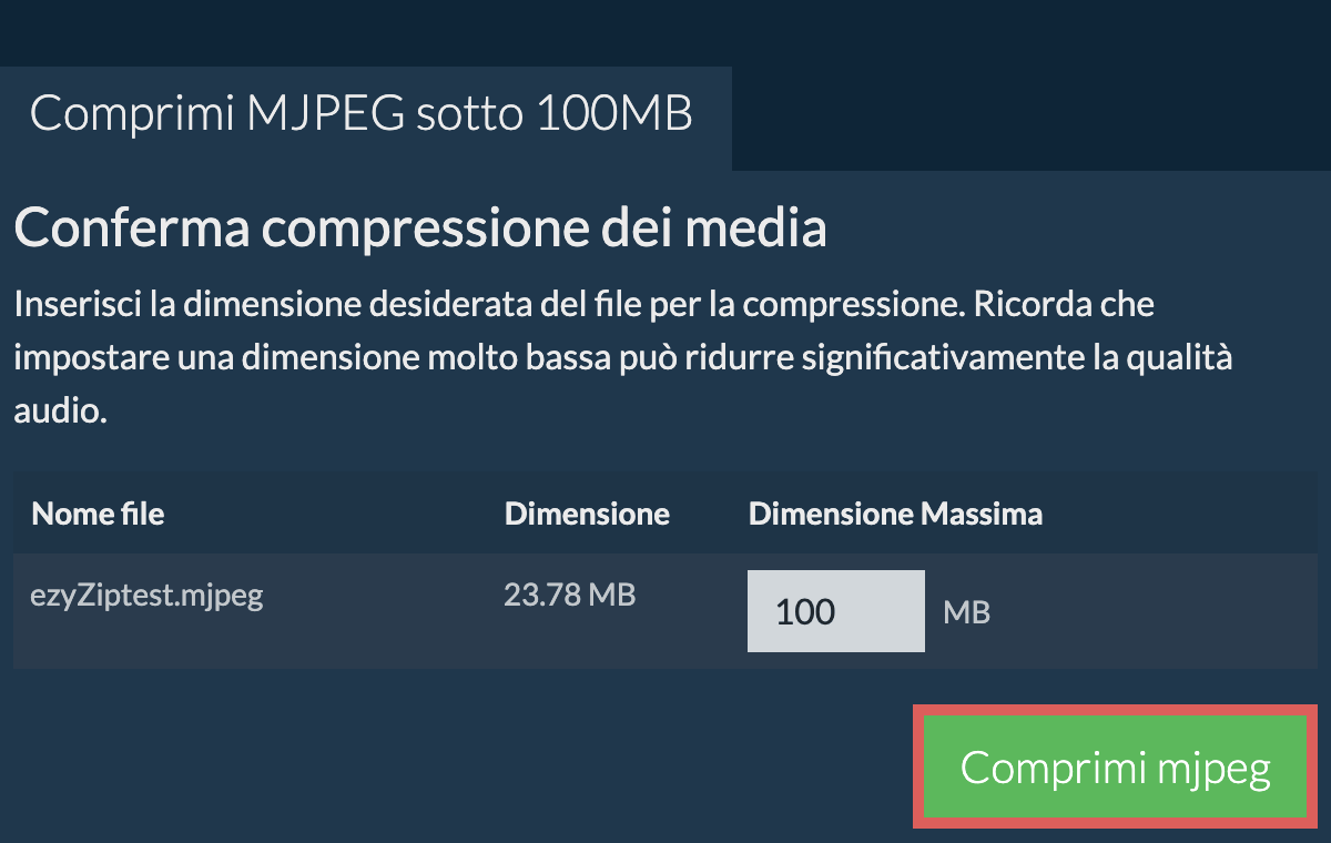 Converti in 100MB