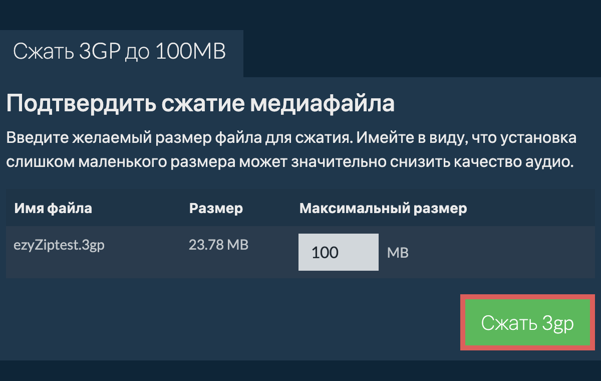 Конвертировать в 100MB