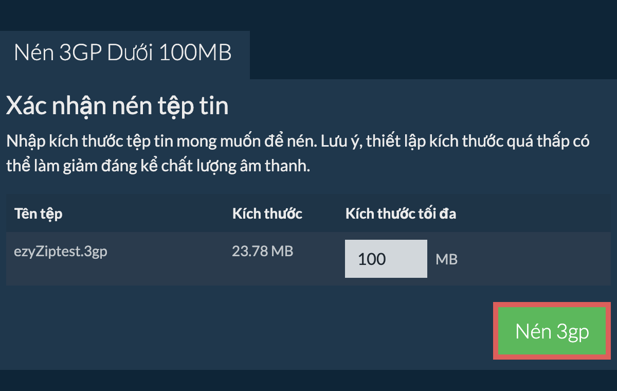 Chuyển đổi thành 100MB