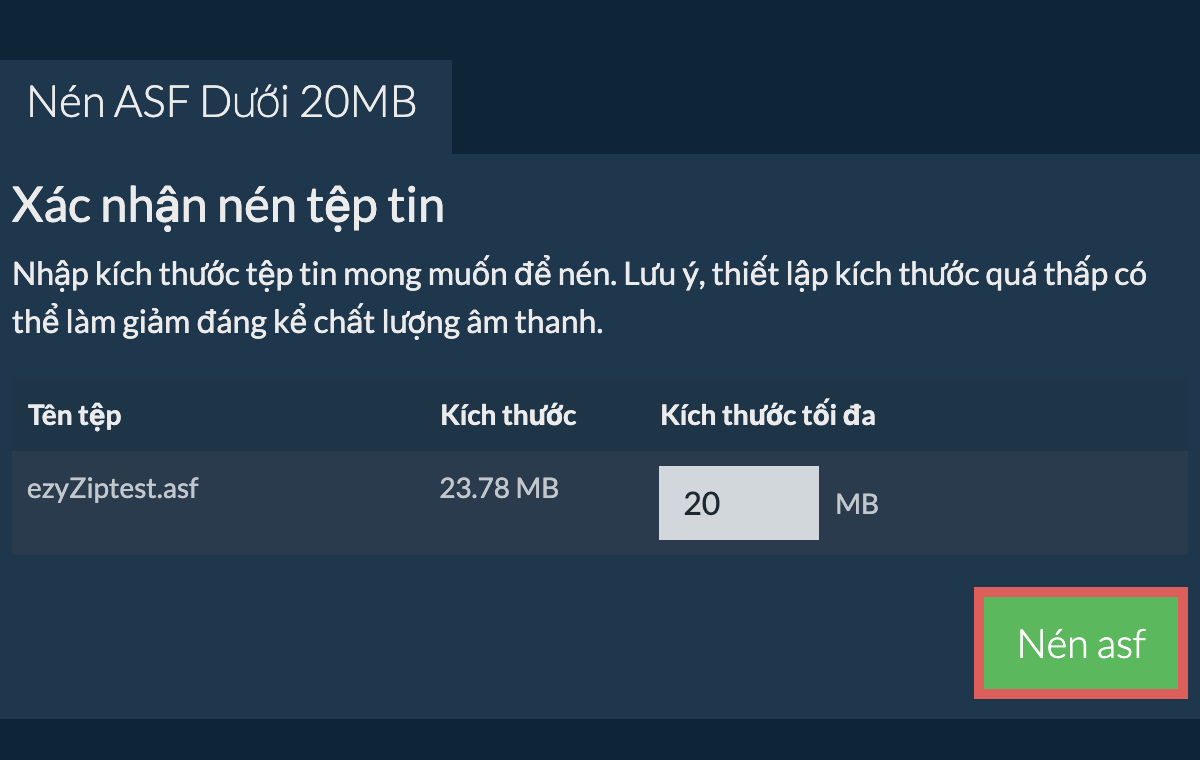 Chuyển đổi thành 20MB