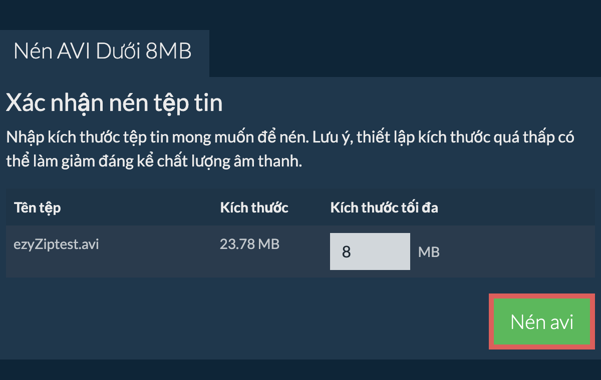 Chuyển đổi thành 8MB