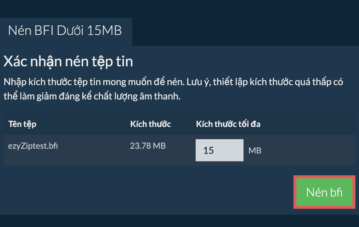 Chuyển đổi thành 15MB